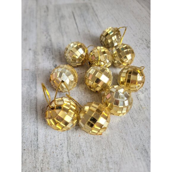Miniature golden glass disco ball ornament Xmas set unique - Picture 5 of 8